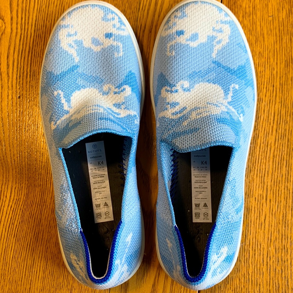 Rothy's Kids Slip-On Sneakers in Light Blue and White